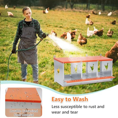 Galvanized Steel Chicken Nesting Box 3 Bay Wall Mounted Predator Proof for Hens and Ducks Easy Egg Collection Vented Design Easy Assemble Orange Coop Equipment (3 Compartment) - size: 31.8"L x 17.0"W x 15.0"H