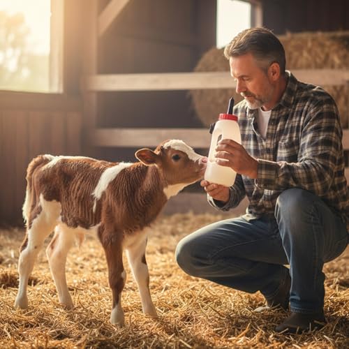 4L Calf Bottle, Plastic Nursing Bottle with Detachable Nipple Regulating Valve Handle Farm Equipment, White - size: 1 Count (Pack of 1)