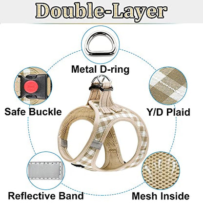 Dog Harness Step-in Breathable Puppy Cat Dog Vest Harnesses for Small Medium Dogs - color: Beige Checkered, size: X-Small (Chest 10''-11.5'', Weight 5-8 lb)