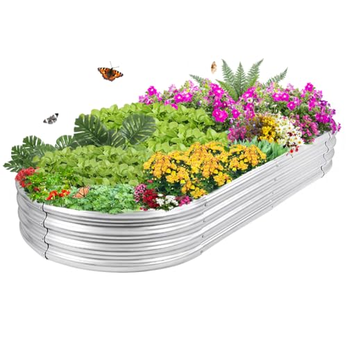 Galvanized Steel Raised Garden Bed, Large Outdoor Metal Planter Box Big Flower Plant pots for Patio Backyard Porch Deck Planting Flowers Vegetables and Herbs (Silver, 6x3x1FT) - color: Silver, size: 6x3x1FT