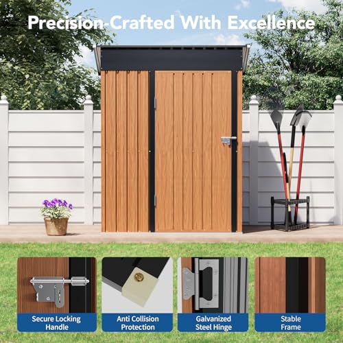 3x5FT Outdoor Storage Shed, Metal Garden Shed with Updated Frame Structure & Lockable Door, Large Tool Shed for Backyard, Patio,Lawn,Utility & Bike Storage - size: 3x5 FT (No Base)