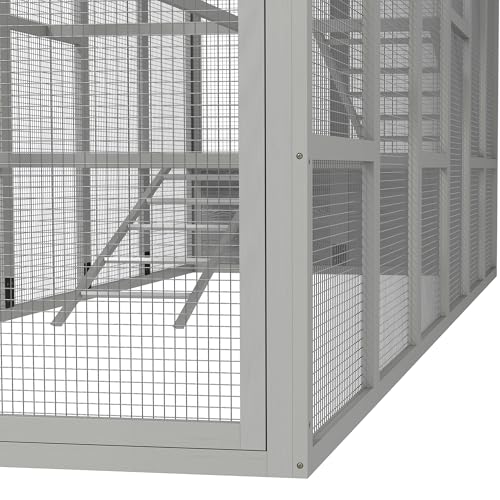 PawHut Wooden Chicken Coop Run for 6-10 Chickens, Hen House, Poultry Cage Add-On with Storage, Perches, 141.75" x 48" x 61", Gray - color: Gray