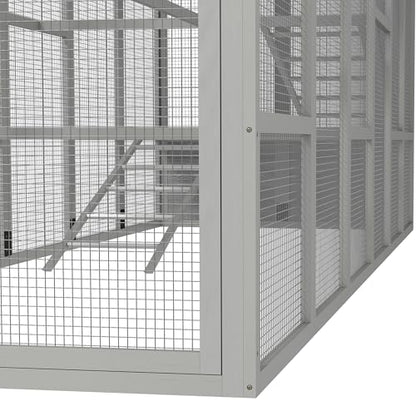 PawHut Wooden Chicken Coop Run for 6-10 Chickens, Hen House, Poultry Cage Add-On with Storage, Perches, 141.75" x 48" x 61", Gray - color: Gray