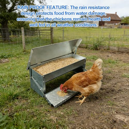 Diydeg Treadle Chicken Feeder, No Waste Large Capacity Stainless Steel Automatic Poultry Feeder Rat Proof Treadle for Chicken Duck Poultry Pheasants