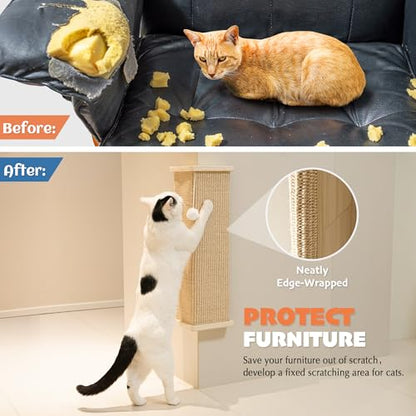 PETKARAY Sisal Corner Cat Scratcher, 22" Large Cat Wall Scratcher, Scratching Post for Indoor Cats, Wall Mounted Sisal Scratch Pad with Toy Ball - size: Wall Corner