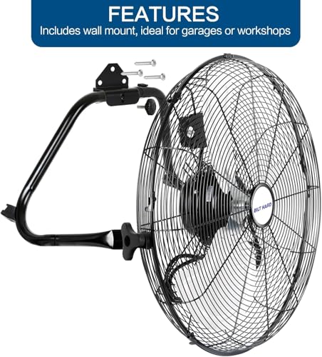 BILT HARD 4650 CFM 20" High Velocity Floor Fan, 3-Speed Heavy Duty Metal Fan with Wall-Mounting System, Industrial Shop Fan for Commercial, Garage, and Greenhouse