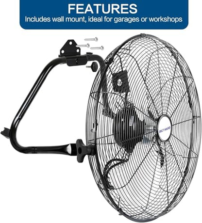 BILT HARD 4650 CFM 20" High Velocity Floor Fan, 3-Speed Heavy Duty Metal Fan with Wall-Mounting System, Industrial Shop Fan for Commercial, Garage, and Greenhouse