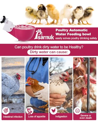 Chicken Waterer Cups (16 Pack) with 3/8" Drill Bit - Purplish Red | Automatic Poultry Drinker Feeder Kit for Chickens, Ducks, Turkeys, Quail, Bunnies | DIY Gravity Fed Bucket Water Dispenser - color: Purplish Red, size: 16 Pack + Drill bit