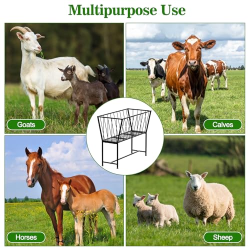 40 Gallon Hay Feeder, 32" Tall Heavy-Duty Metal Hay Rack Indoor Outdoor Use, Freestanding Hay Feeder for Goats Sheep Horses, Black