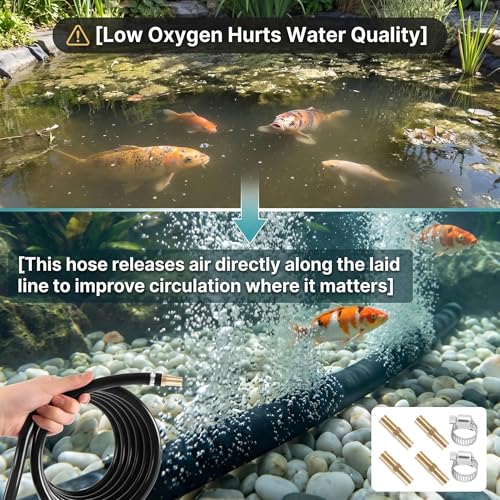 Self-Sinking Pond Hose, 100ft Weighted Pond Aerator Tubing, 3/8 Inch Self Sinking Aeration Hose Kit with 4 Copper Menders and 8 Stainless Steel Clamps for Lake Aquaculture Aeration - size: 3/8" id - 100ft
