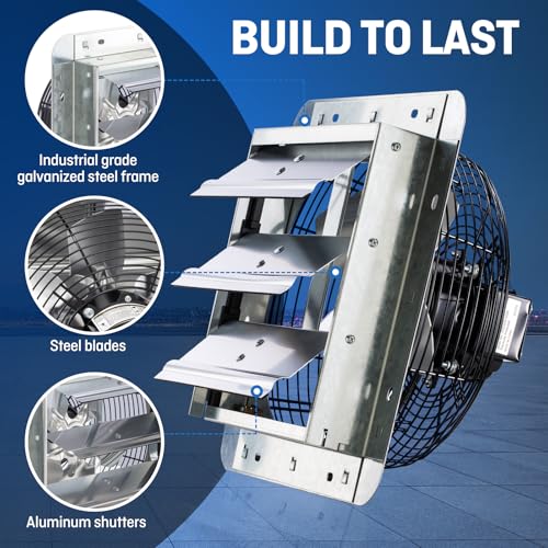 iLiving 10" Wall Mounted Shutter Exhaust Fan, Automatic Shutter, with Thermostat and Variable Speed controller, 65W, 820 CFM, 1200 SQF Coverage Area Silver (ILG8SF10V-ST) - style: Plugin Thermostat & Speed Controller