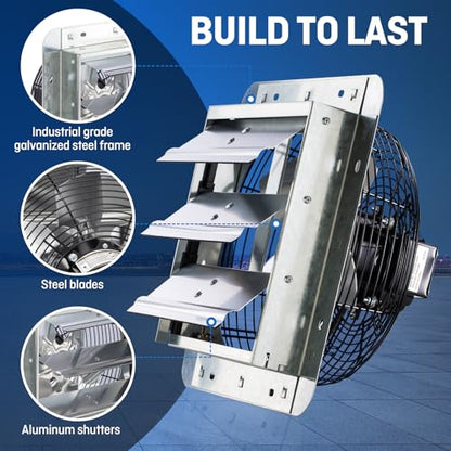 iLiving 10" Wall Mounted Shutter Exhaust Fan, Automatic Shutter, with Thermostat and Variable Speed controller, 65W, 820 CFM, 1200 SQF Coverage Area Silver (ILG8SF10V-ST) - style: Plugin Thermostat & Speed Controller