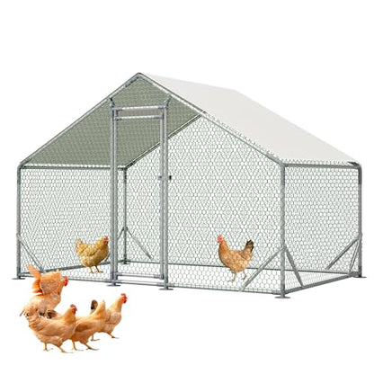 Metal Chicken Coop 10×6.6×6.56FT,Chicken Run Pen with Spire Roof,Water-Proof and UV-Proof Cover,Secure Mesh Walk-in Hens Fence with Lockable Door,Poultry Cage for Small Animal Like Hens,Ducks,Rabbits - size: 120.0"L x 79.0"W x 79.0"H
