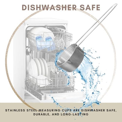 1/3 Cup Stainless Steel Measuring Cup, Long 6" Wire Loop Handle and Pour Spout | Sturdy Metal 80 ml | 80 cc | 3 oz | Single Cup for Wet and Dry Ingredients | Great for use as 1/3 Cup Dog Food Scoop - size: 1/3 Cup Long Handle