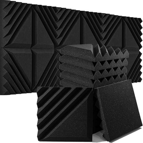 Foroomaco Half-Slash Acoustic Foam Panels, 12 x 12 x 2 in, 12 Pack, Black | Geometric sound absorbing acoustic panels for walls reduce echo while creating a clean backdrop for studios and creators - color: Half Slash Black