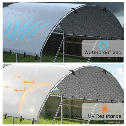 Large Metal Chicken Coop with Roosting Perch, Waterproof and UV-Resistant Cover,Outdoor Walk-in Cage Hen House for Yard Farm Rabbit Duck Chicken Run with Dome Roof(19.7'W x 9.8'L x 6.4'H) - size: 236.0"L x 118.0"W x 78.0"H