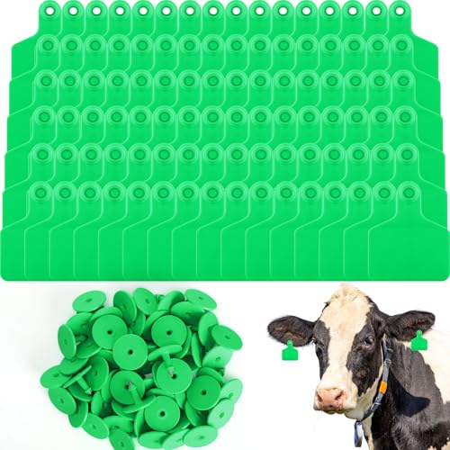Lothee 200 Pcs Blank Cattle Ear Tags Large Plastic Precision Animal Identification Blank Livestock Ear Tags for Cattle Cow Horse Dog Pig Goat Sheep Farm Management (Green) - color: Green