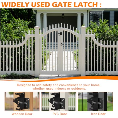 Self-Locking Gate Latch – Heavy-Duty Post Mount Automatic Lock for Wood/PVC Fence Gates Includes Fasteners – Secure Locking Hardware for Pool, Yard, Garden, Outdoor Use-1p&2p (1, Black)
