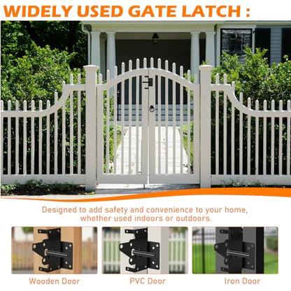 Self-Locking Gate Latch – Heavy-Duty Post Mount Automatic Lock for Wood/PVC Fence Gates Includes Fasteners – Secure Locking Hardware for Pool, Yard, Garden, Outdoor Use-1p&2p (1, Black)