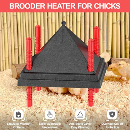 Chick Brooder Heating Plate with Anti Stand Cone, Adjustable Height Brooder Heater for Chicks, Downward Heat Distribution for Outdoor Barns & Coops (10" x 10" with Temp. Adjustments & Black) - size: 10" x 10" with Temp. Adjustments