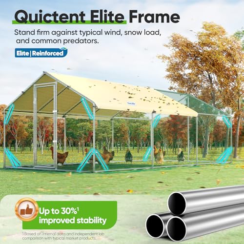 Quictent Premium Large Metal Chicken Coop Run Upgraded with Reinforced Hardware Cloth & Galvanized Metal Tube, Walk-in Poultry Cage for Outdoor Yard Farm, Waterproof Cover, 19.7x9.8x6.6FT