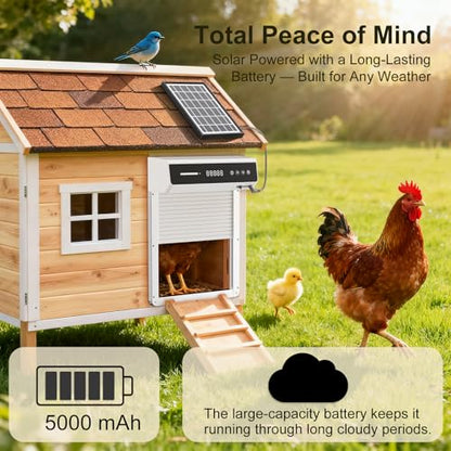 Automatic Chicken Coop Door Solar, Battery Powered & Weatherproof Aluminum, Timer Modes for Safe and Convenient Chicken, Easy Install, Reliable All-Season Performance (White)