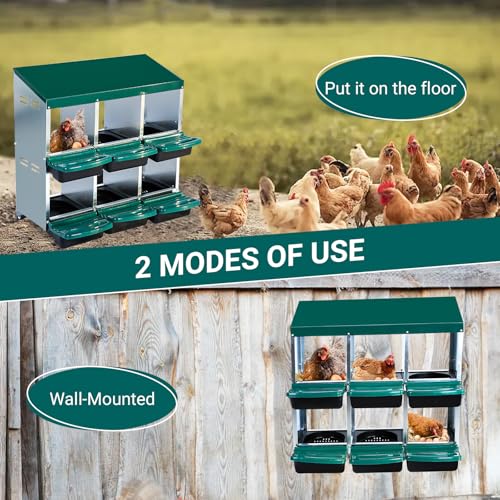 Roll Away 10 Compartments Metal Chicken Nesting Box –Lid, Pull-Out Roosts, Durable & Protective Egg Laying Box for Coops – Green Without Bracket Legs, Egg Laying Box - color: Green, size: 10 holes