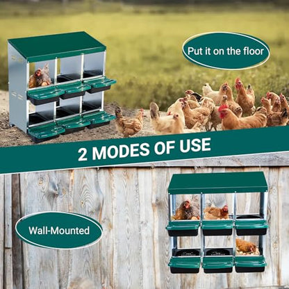 6 Hole Chicken Nesting Box, Roll-Away Egg Collection System with Ventilation Holes，Rustproof Plastic Tray & Keyhole Mounting, Chicken Laying Box for Hen & Duck, Green - color: Green, size: 6 Compartment