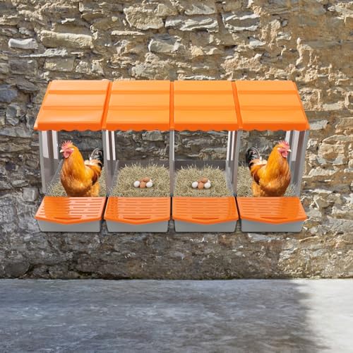 Chicken Nesting Boxes, 4 Compartment Nesting Boxes for Laying Eggs, Roll Away Nesting Box Egg Collection Tray, Wall Mount Poultry Roll Away Chicken Laying Boxes (Orange) - color: 4 Compartment Nesting Boxes (Orange)