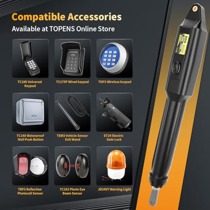 TOPENS XD852S Smart Gate Opener for Heavy Duty Solar Dual Swing Gates Up to 18ft per Arm, Automatic Gate Opener with App Control AC Powered Remote Control Kit Solar Panel Included