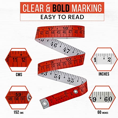 Raajsee Fabric Tape Measure Body Measuring Tape, Soft Fabric Measuring Tape for Sewing Cloth & Weight Loss Medical Body Measurement Nursing Craft 60 inch/150 cm - color: Red