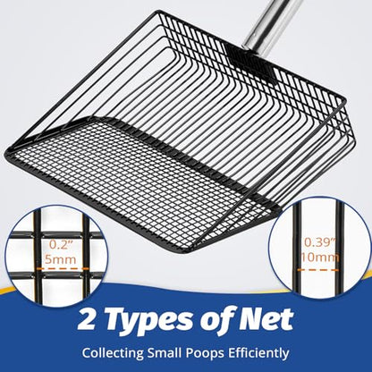 2PC Chicken Coop Scoop & Rake, 10" Heavy Duty Sifting Shovel, 62" Adjustable 3-Length Handle, 15" Manure Rake for Sand, Leaves & Animal Waste
