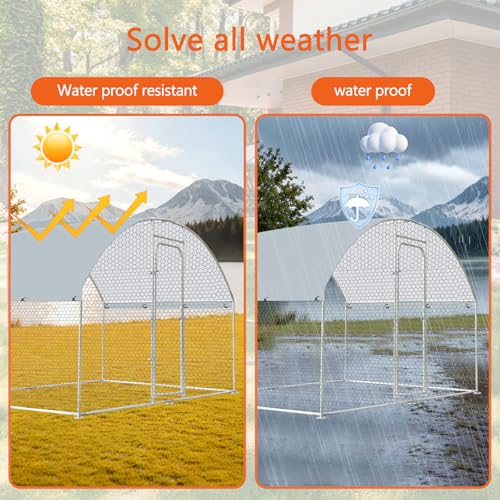 Outdoor Metal Chicken Coop Large Walk-in Poultry Cage Spire-Shaped Chicken Run with Waterproof and Anti-Ultraviolet Cover for Outside,Backyard and Farm,4.9' L*9.8' W*6.4' H - size: 58.8"L x 117.6"W x 76.8"H