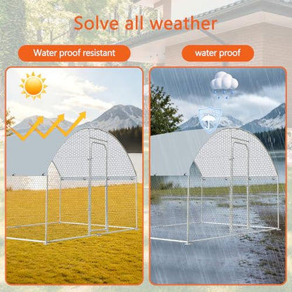 Outdoor Metal Chicken Coop Large Walk-in Poultry Cage Spire-Shaped Chicken Run with Waterproof and Anti-Ultraviolet Cover for Outside,Backyard and Farm,4.9' L*9.8' W*6.4' H - size: 58.8"L x 117.6"W x 76.8"H