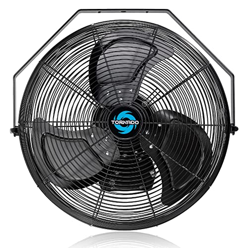 Tornado 18 Inch Outdoor IPX4 Water-Resistant High Velocity Metal Industrial Wall Mount Fan For Commercial, Industrial, Residential, Greenhouse Use 3 Speed 1/6 HP 6.6 FT Cord UL Safety Listed - size: 18 Inch