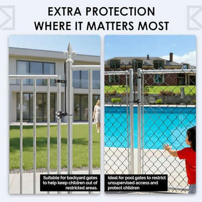 Chain Link Gate Latch – ONLY Fits 1-3/8" Gate Frame x 1-7/8" Gate Post – Pool Gate Latch, Pool Gate Lock, Child Proof Gate Latch, Child Proof Chain Link Gate Latch – (Not for 1-5/8" Gate Frame)