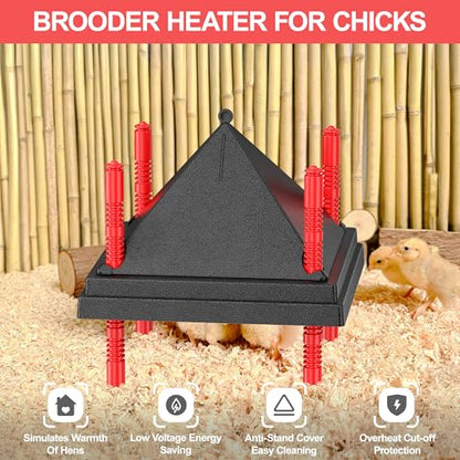 Chick Brooder Heating Plate with Anti Stand Cone, Adjustable Height Brooder Heater for Chicks, Downward Heat Distribution for Outdoor Barns & Coops (10" x 10" Black) - size: 10" x 10"