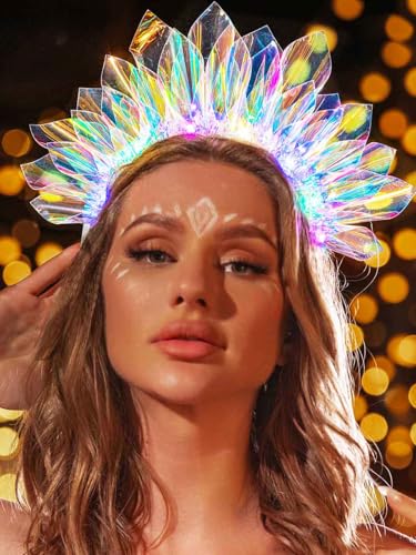 JAKAWIN Light Up Headband LED Crown Rave Headpiece Costume Hair Accessories for Women