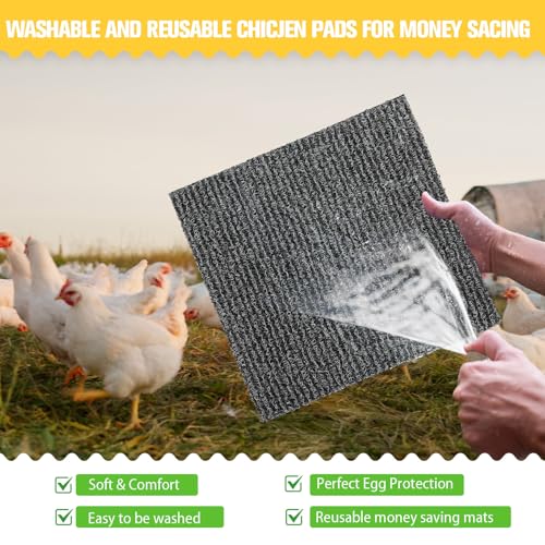 Chunful 12 Pcs Nesting Pads for Chicken Coop, Washable Plastic Nesting Box Liners 12x12 Inch Reusable Nest Box Pads with 6 Pcs Fake Wooden Eggs Chicken Laying Mats Coop Accessories