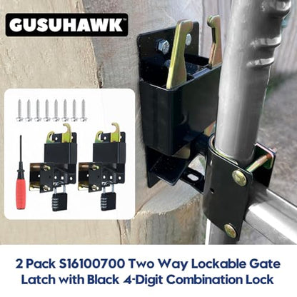 2 Pack S16100700 Two Way Lockable Gate Latch(Small Size Version: 3"L x 5"H) with Black 4-Digit Combination Lock for Metal Gates with 1-1/4" to 1-1/2" Diameter Tubes - color: 2x S16100700(Small Size Version 3"x 5")