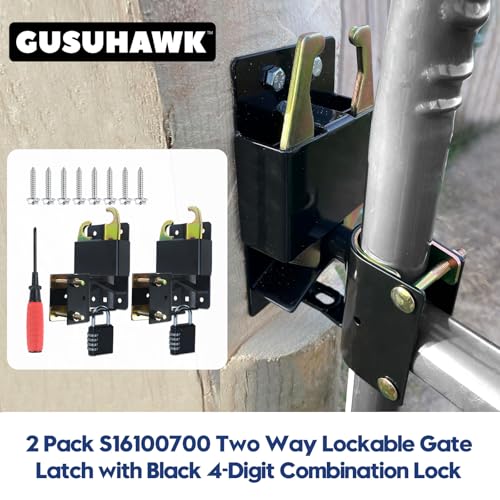 2 Pack S16100700 Two Way Lockable Gate Latch(Small Size Version: 3"L x 5"H) with Black 4-Digit Combination Lock for Metal Gates with 1-1/4" to 1-1/2" Diameter Tubes - color: 2x S16100700(Small Size Version 3"x 5")