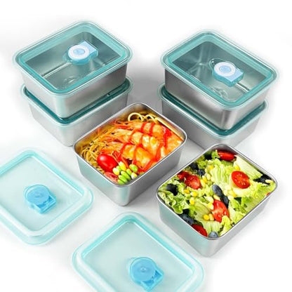 6pcs 304 Stainless Steel Food Containers with Lids, Stacking Snack Containers for Office and Home - color: silver