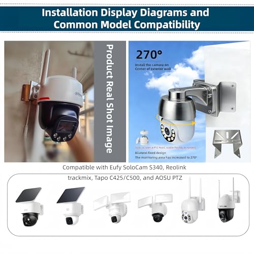 Security Camera Mount 90° Corner Bracket with 1/4" Ball Head Adapter, Compatible with Eufy SoloCam S340/E30/E42, 4G LTE S330, PTZ/WYZE Cam, 270° View for Extreme Indoor/Outdoor Use