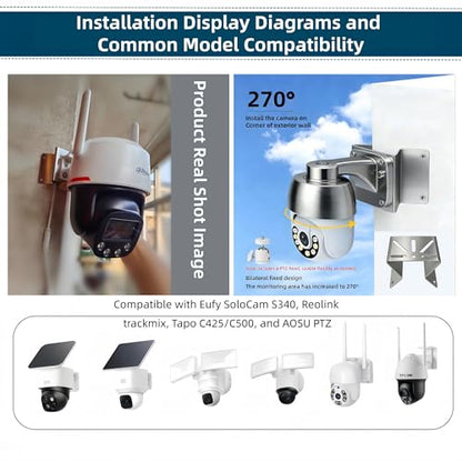 Security Camera Mount 90° Corner Bracket with 1/4" Ball Head Adapter, Compatible with Eufy SoloCam S340/E30/E42, 4G LTE S330, PTZ/WYZE Cam, 270° View for Extreme Indoor/Outdoor Use