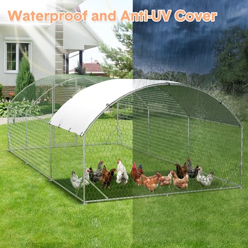 Large Metal Chicken Coop, Walk-in Chicken Run Pen with Waterproof Anti-UV Cover, Heavy Duty Poultry Cage for Chicken, Duck, Rabbit, Outdoor Backyard Farm Use - size: 236"L x 118"W x 78.7"H