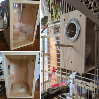 kathson Parakeet Nesting Box Transparent Bird House Bird Nest Box for Cage Parrot Nesting Boxes Wooden Breeding Box for Cockatiel Lovebirds Budgie Finch Canary(S) - size: [M:7.9 x 4.7 x 4.7 lnches]