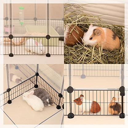 DINMO Rabbit Playpen, Guinea Pig Cages, Hamster Cages, Iron Net Bottom Design for Small Animal, Bunny, Ferret, Hedgehog, DIY, Expanded, Portable, Exercise Fence, 61.4 x 25.4 x 22.3 Inches - style: Plastic+Metal-28 panels-L