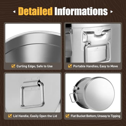 33L (8.72 gal) Stainless Steel Food Storage Container with Lid, Airtight Locking Bucket for Rice, Flour, Pet Food - Food Grade 304, Commercial & Home Kitchen, 405 oz Capacity (8.72 gal) - size: 8.72 gal