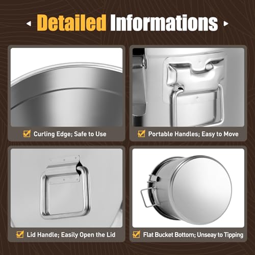8.7Gal Stainless Steel Canister with Airtight Lid 40-50Lbs Flour Storage Containers for Kitchen Metal Rice Bucket Coffee Canister Dog Food Container Milk Can w/Handles & Sealing Buckles (33L) - color: 33L