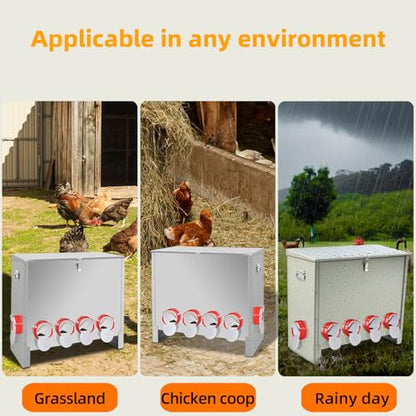 Automatic Poultry Chicken Feeder No Waste Metal Large Capacity 88 lbs Feeders for Chickens Ducks, Geese Bantams Pheasants Coop Weatherproof (10-Port) - size: 10-Port